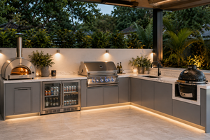 Cucina per barbecue e Grill all'aperto di lusso per ville <span class=keywords><strong>Forno</strong></span> elettrico integrato su misura e griglia in acciaio inossidabile - Product Image 2