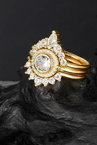 Luxury Flower Shape Moissanite <b>Cocktail</b> <b>Ring</b> Yellow <b>Gold</b> Plated Pave Setting Women's Engagement Statement <b>Ring</b> - Product Image 5