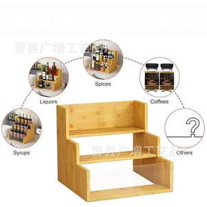 Estante de madera para botellas de whisky, organizador de escritorio de 3 niveles para exhibir vino y especias en el hogar o bar. - Product Image 2