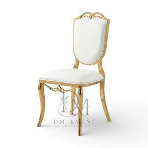 Silla de Boda de Acero Inoxidable Dorado con Respaldo de Panel Adornado y Cojín Blanco para Eventos de Banquetes y Hoteles - Asientos al por Mayor - Product Image 3