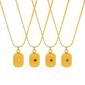 Collar de Acero Inoxidable con Baño de Oro de 18k, Colgante Cuadrado con Cristales Rojos y Azules Transparentes, Pulido, Hipoalergénico, Moderno para Mujer - Product Image 5