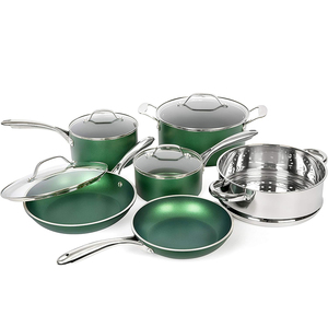 Juego de 10 Ollas de Cocina con Tapas de Vidrio, Asas de Acero Inoxidable, Aptas para Lavavajillas y Horno, para Estufas de Gas e Inducción - Product Image 1