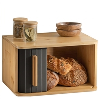 Boîte à pain en bambou grande capacité avec porte à enroulement, boîte de rangement de comptoir de cuisine en bambou de qualité alimentaire pour le pain, les produits de boulangerie et les fruits