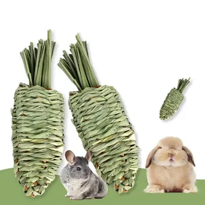 Rabbit Chew Toy Natural Hay Grass Carrot Small Animal Grinding Play Toys for Bunny Rabbit Hamster Guinea Pig Gerbil Rat
