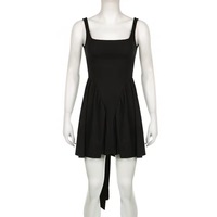 Robe mini plissée sexy et décontractée pour femme, avec bretelles, dos nu, couleur unie, tissée respirante, nœud 3D, printemps, automne, été