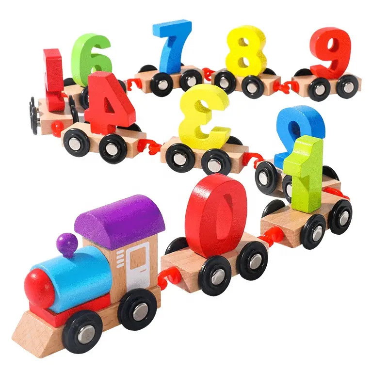 Bambini piccoli treni blocchi di costruzione in legno giocattoli conoscenza digitale prima educazione di puzzle ragazzo combinazione di assemblaggio