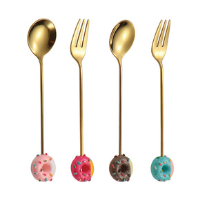 Juego de Cubiertos Creativos de Acero Inoxidable con Forma de Donut, Cuchara y Tenedor para Macaron, Cuchara para Café, Cuchara para Postre, Divertida Caja de Regalo - Product Image 5