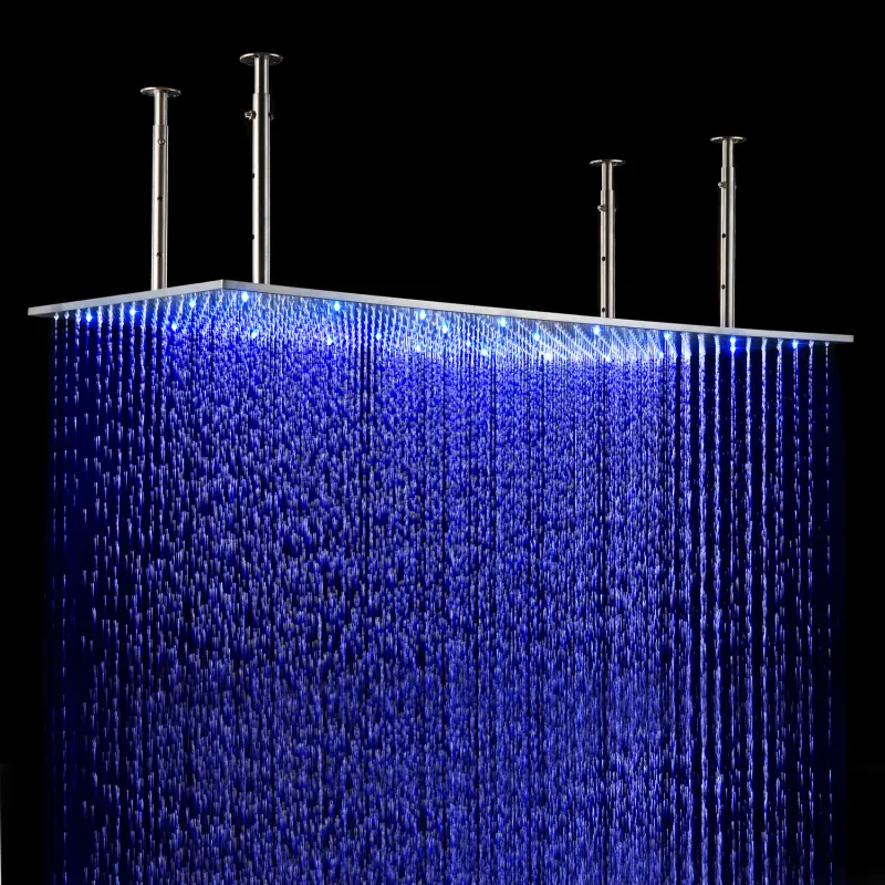 Salle de bain Carré Hydroélectrique Chrome 40 Pouces 3 Couleurs Montage Au Plafond 304 En acier inoxydable Grande Pluie LED Douche Tête