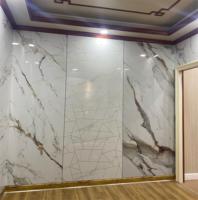 Panel Dinding PVC Modern Anti Air dengan Profil Aluminium di Tepi, Lembaran Marmer UV Perekat Sendiri 10x4, Desain Rumah