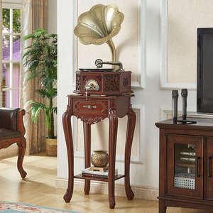 Gramófono de pie estilo europeo de fábrica con cajón de almacenamiento, tocadiscos de madera vintage con radio FM, USB y Bluetooth. - Product Image 2