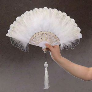 Elegante Abanico Plegable de Encaje con Plumas para Baile, Hecho a Mano, Estilo Antiguo, de Plástico, Duradero, Clásico, para Fiestas - Product Image 3