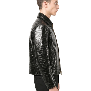 Blouson Moto Court en Cuir Gaufré Façon Croco de Luxe pour <span class=keywords><strong>Homme</strong></span>, Couleur Tan, Fermeture Éclair Avant, Fournisseur en Gros, Vêtement d'Extérieur de Haute Qualité TKAN879 - Product Image 2