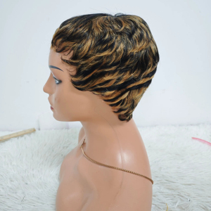 8$ Promotion Letsfly Wholesale <b>Cheap</b> Price Pixie Short Cut Wigs Machine Made Non Lace 100% Human Hair Brazilian Hair Colored Wig - Product Image 1