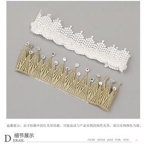 Corona di Perle per Compleanno, Fasce Elastiche per Capelli, Accessori per Capelli Bianchi con Perle per Bambine, Tiara Dorata da Principessa per Bambine - Product Image 6
