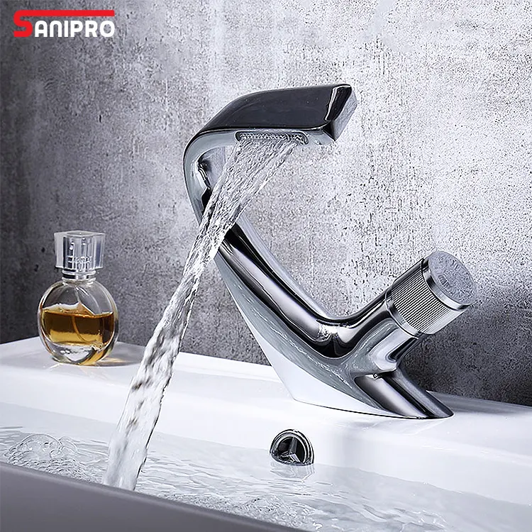 SANIPRO rubinetti a cascata per lavabo da bagno in ottone di lusso dal Design unico miscelatore per acqua calda e fredda rubinetti per lavabo da bagno