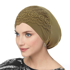 Warut all'ingrosso donna musulmana <span class=keywords><strong>fronte</strong></span> croce underfoard con pizzo elastico Jersey elasticizzato Undercap turbine Hijab berretti interni - Product Image 2