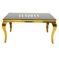 Vente en gros de table à manger de style européen Verre trempé noir moderne avec acier inoxydable pour banquets ou hôtels
