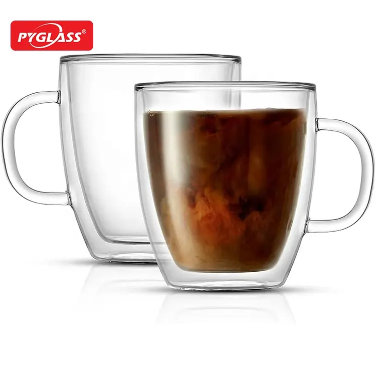 Tasse en verre borosilicaté à double paroi avec poignée parfaite pour cappuccino, thé, latte, expresso, boisson chaude