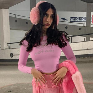 2024 <span class=keywords><strong>donna</strong></span> alla moda <span class=keywords><strong>Boutique</strong></span> autunnale graziose ragazze con spalle scoperte maglietta rosa a maniche lunghe - Product Image 2