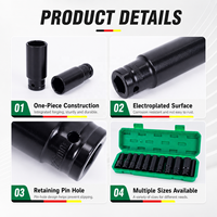 GOF 10 pièces Outils de jardinage manuels en acier au carbone, Adaptateur de clé à chocs à enclenchement profond, Adaptateur de clé à cliquet, Boîte de rangement rigide OEM