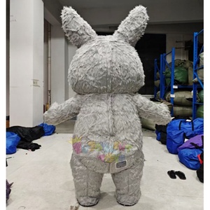 Costume de mascotte gonflable lapin gris à longues oreilles, combinaison de lapin en fourrure pour les festivals de Pâques et de carnaval - Product Image 3