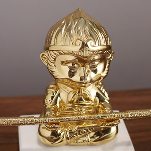รูปปั้นพระสุนัขคิงซุน วูคงทองเหลืองพร้อมฐานหินอ่อน 15 ซม. ตกแต่งห้องนั่งเล่นสำนักงานบนโต๊ะทำงาน - Product Image 3