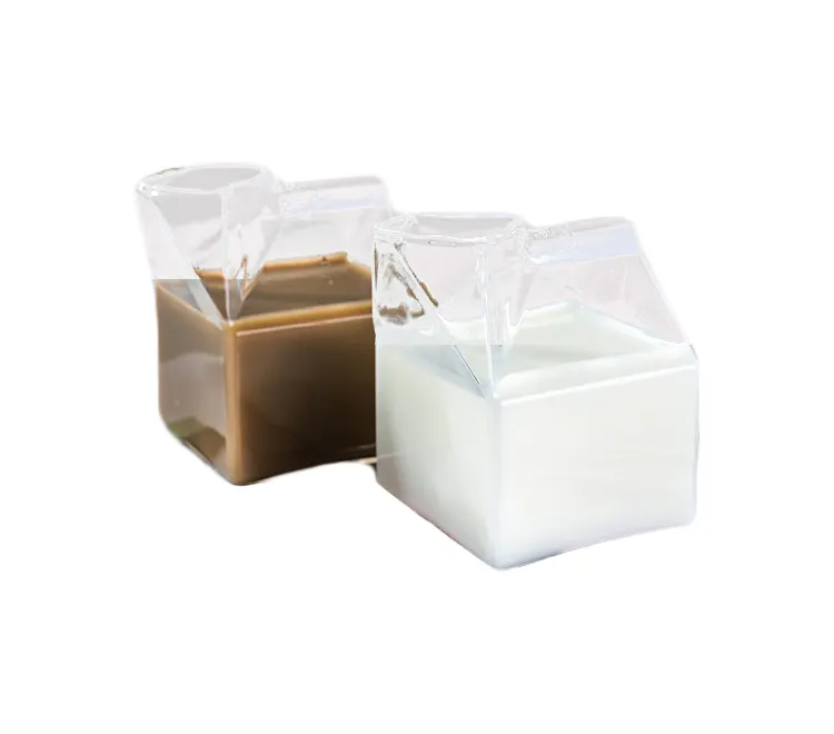 和風INSミルクコーヒーガラスマグとカップドリンクウェアクリエイティブクリア透明ミルクボックス型ガラスマグ