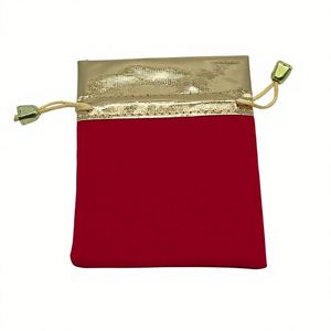 2.8x3.6 Inches Recyclable Red Velvet <b>Drawstring</b> <b>Bags</b> with Golden Rim Jewelry Pouches for Earrings Stamping Wedding Birthday - Product Image 2