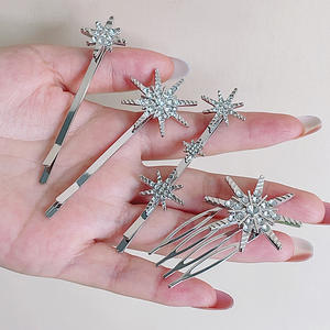 Accessoires pour cheveux en alliage de zinc électroplaqué <span class=keywords><strong>avec</strong></span> strass, style européen et américain, motif étoile à huit branches, pince à franges, vente en gros pour femmes - Product Image 2