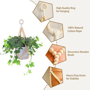 Décoration d'intérieur rustique bohème, <span class=keywords><strong>porte</strong></span>-plantes en macramé fait main avec perles en bois, pour plantes suspendues - Product Image 4