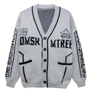 2023 Custom Logo Casual Letter Knit Jacquard Knitwear Cardigan Sweater Men