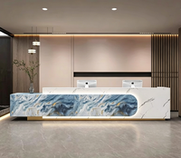 Bureau d'accueil moderne en marbre personnalisé avec éclairage LED pour hôtel, salon, entreprise, hall d'entrée