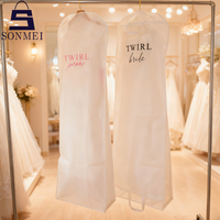 Sacs de rangement pour robes en tissu non tissé blanc de luxe, réutilisables, anti-poussière, avec logo personnalisé