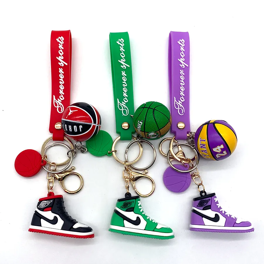 Wholesale fashion basketball Key chain 3D Mini Sneakers Shoes aj keychain 3d sneaker keychain with ball & box