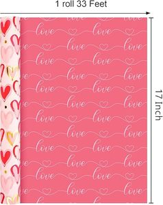 Papier cadeau double face en aluminium rose et or avec motif cœur LOVE pour la Saint-Valentin et les mariages - Product Image 4