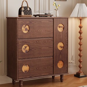 Vintage Solid Wood <b>Shoe</b> Cabinet 3 Compartments Storage Living Room Entryway Cabinet - Product Image 2