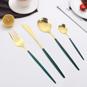 Juego de cubiertos portugueses de acero inoxidable de 4 piezas para bistec, postre, vajilla para cocina, para obsequios - Product Image 1