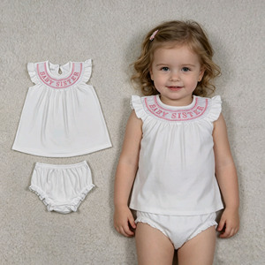 Ensemble de vêtements pour bébé fille, tunique à volants en dentelle, broderie florale, style smocké, vêtements pour bébé fille, tenue de bébé mignonne - Product Image 1