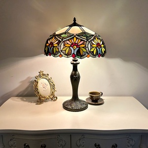 Longhuijing 16 Inch Retro Tiffany Desk Lamp Mediterranean Style Stained Glass LED <b>Light</b> with 2700K Warm White for Living Room - Product Image 1
