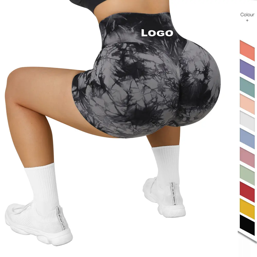 Custom Yoga Wear Workout Leggings Seamless Butt Lift Compression Sport Pants Women Tie Dye Scrunch Butt Gym Fitness Yoga Shorts