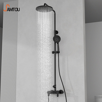 Ensemble de douche mural moderne en laiton noir avec mitigeur et pommeau pluie