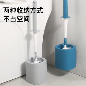 Hemispherical Toilet <b>Brush</b> Durable <b>Round</b> Ergonomic For Bathroom Cleaning With Holder Blue Grey - Product Image 4