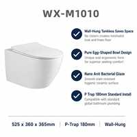 WC mural en céramique avec glaçure antibactérienne et réservoir encastré, système de chasse double économiseur d'eau, équipement sanitaire pour salle de bain