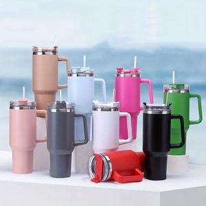 Blue Stainless Steel Tumbler <b>With</b> Handle And <b>Straw</b> 30oz Vacuum Insulated Travel Mug BPA Free Minimalist Design - Product Image 2
