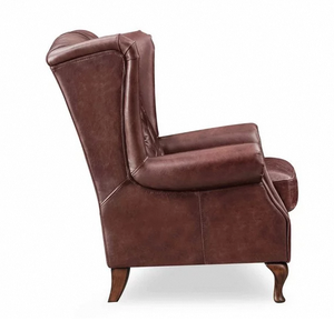 Fauteuil classique en bois avec coussin en cuir, construction robuste, chaise confortable et douce pour salon, bureau ou salle de séjour - Product Image 2