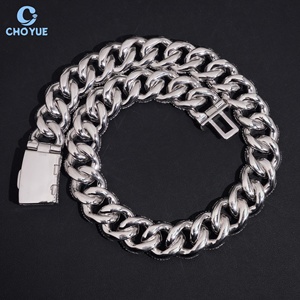 Cadena Cubana de 23mm con Incrustaciones de Moissanita Plateada, Collar de Moda Urbana Hip Hop, Joyería Unisex para Uso Diario y Fiestas, Regalo - Product Image 2