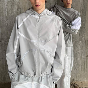 KingSen Outdoor Loose Drop Shoulder Windbreaker Lightweight Breathable Casual Zip Up Hooded <b>Jacket</b> with Relaxed Fit for Men - Product Image 5