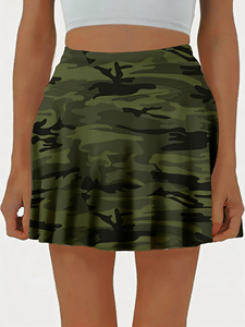 Lot de 4 mini-jupes évasées taille haute pour femme – Ensemble de jupes skater de couleur unie et à imprimé camouflage pour un usage quotidien estival - Product Image 1