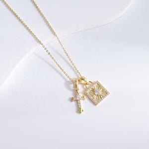wholesale sterling silver plata 925 gold plated cross <b>necklace</b> round stone Unisex hip hop vintage zirconia pendant <b>necklaces</b> - Product Image 5