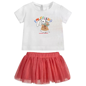 ชุด2ชิ้นสำหรับผู้ชายผู้หญิงเด็กทารกหญิงเสื้อสวมหัวคอกลมและกางเกงขาสั้นพิมพ์ลายสัตว์กระโปรงตาข่าย - Product Image 3